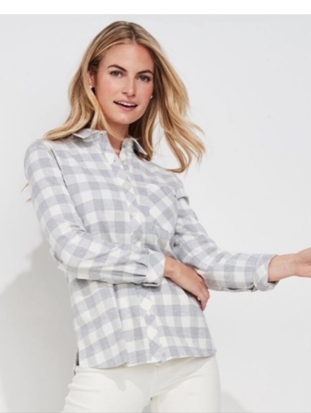 Vineyard Vines Womens Grey Plaid Button Up Shirt Size 16
